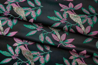Tissu jacquard à fil doré : tissu 3D décoratif vert et noir, 165 cm de large