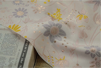 Light Pink Floral Jacquard Fabric: Gold Shimmering Embossed Woven, 57"W