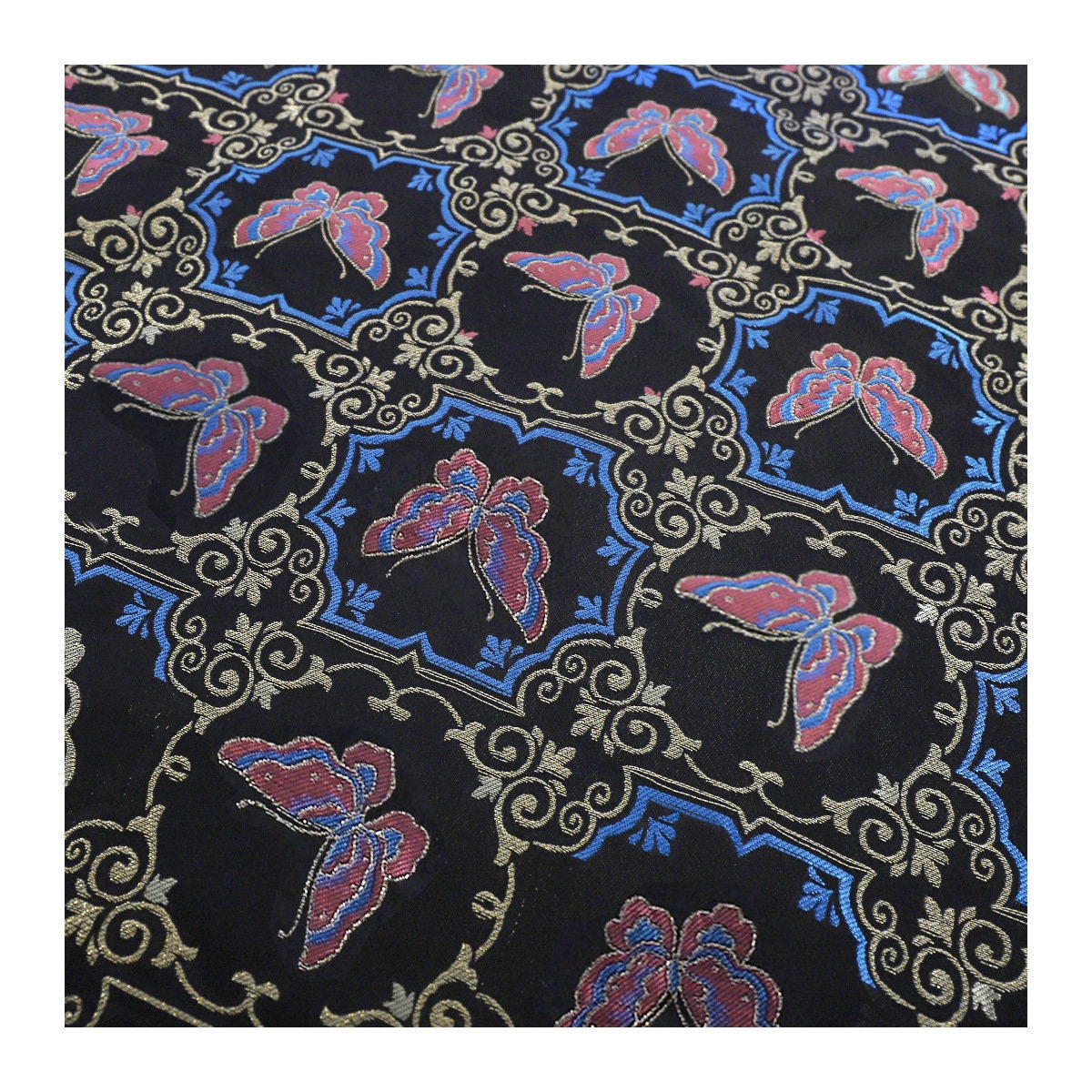 Butterfly Linen Fabric: Dunhuang Fresco Style, 59"W, Upholstery & Sewing
