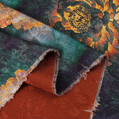 Peony Tea Silk Satin Fabric: 59"W Upholstery Costume Drapery