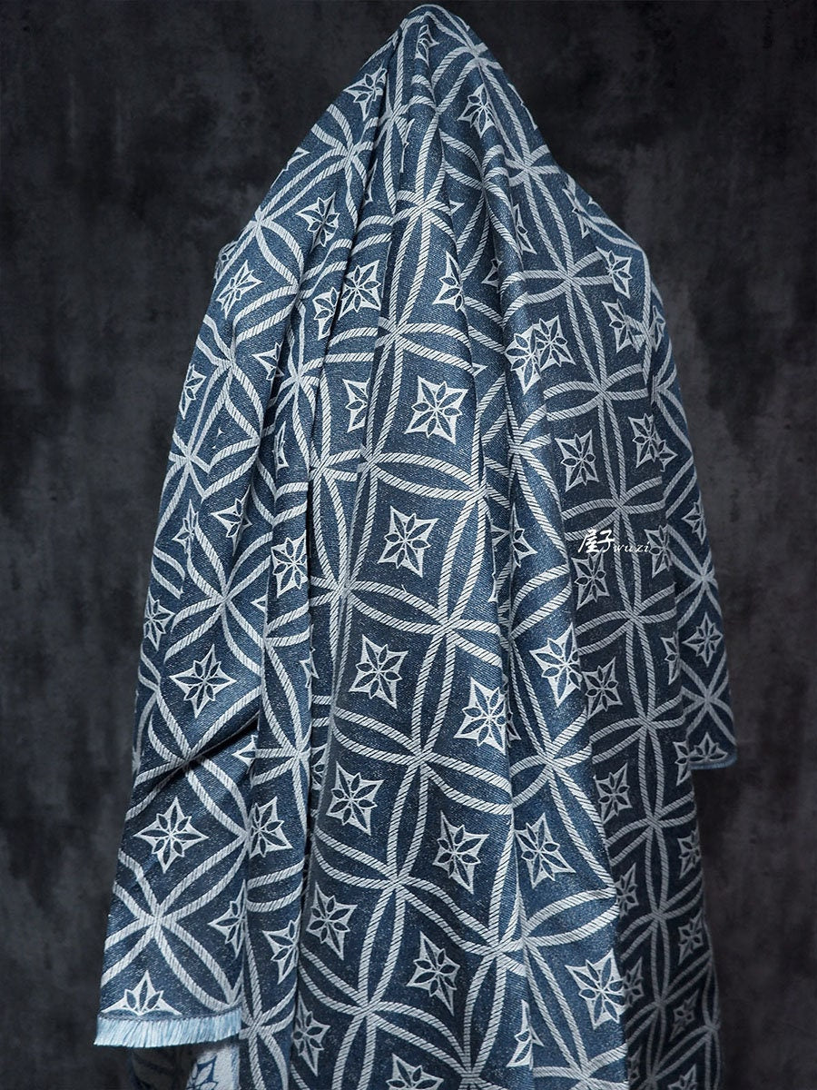 Jacquard Denim Fabric: Linear Geometric Pattern, 57" Wide