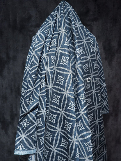 Jacquard Denim Fabric: Linear Geometric Pattern, 57" Wide