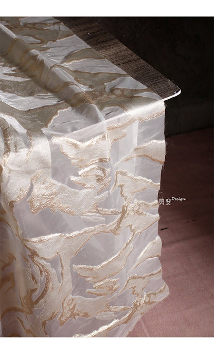 Tissu organza jacquard 3D doré : tissu transparent gaufré, 145 cm de large