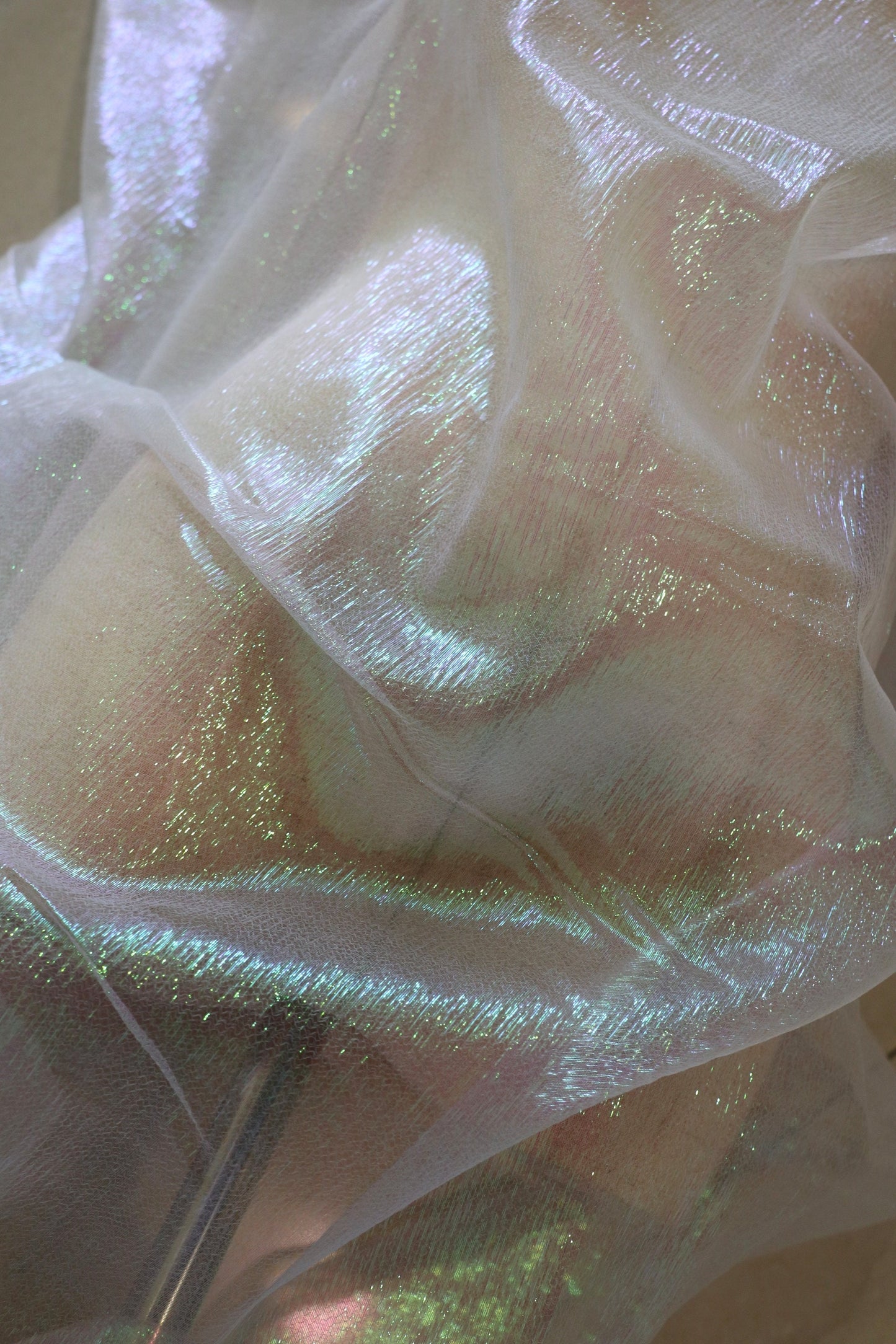 Laser Glitter Organza Mesh Fabric, Wrinkled Texture, 53"W