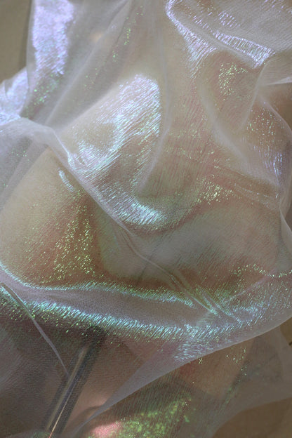 Laser Glitter Organza Mesh Fabric, Wrinkled Texture, 53"W