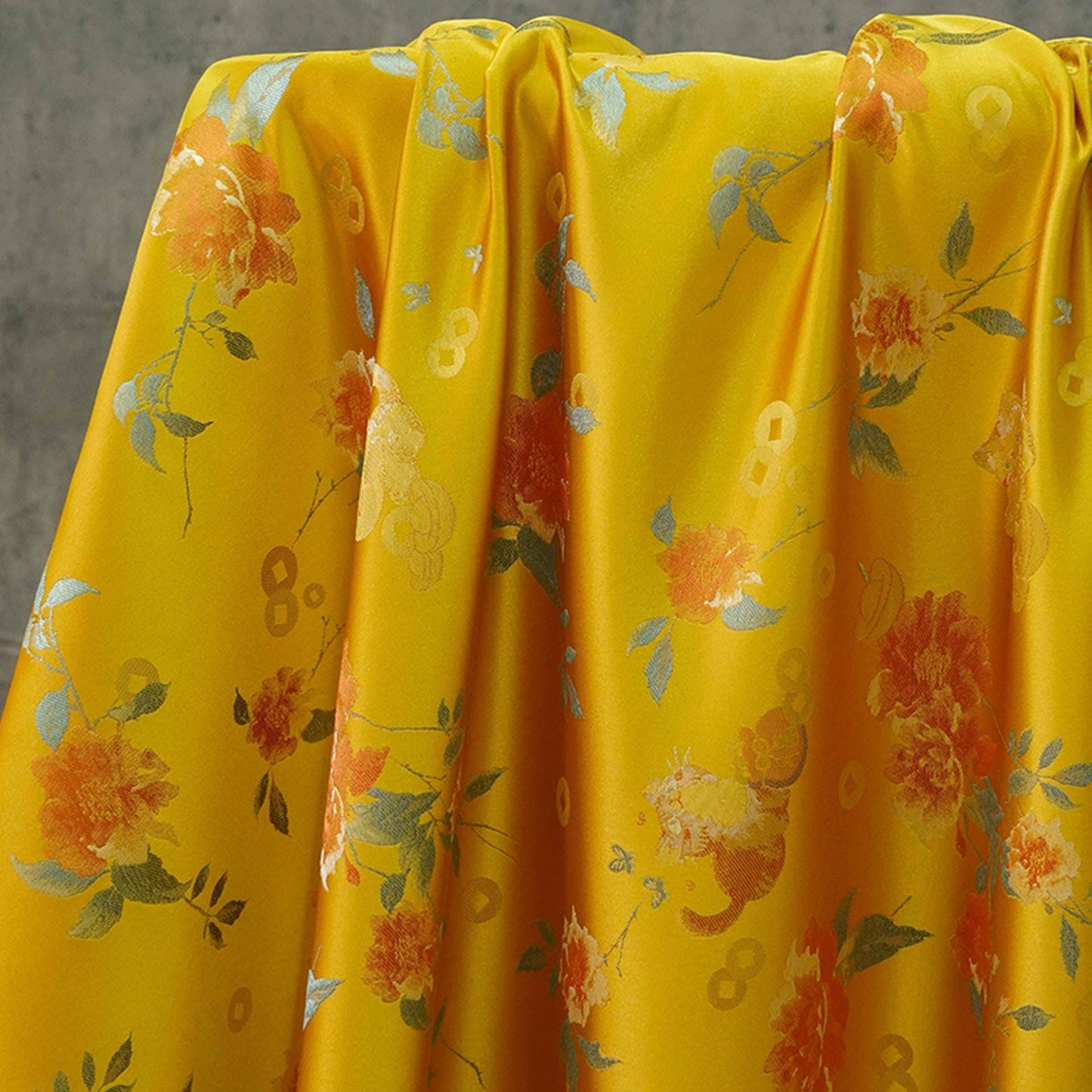 Gold Thread Brocade Fabric: Mongolian Tibetan Style, 55" Wide