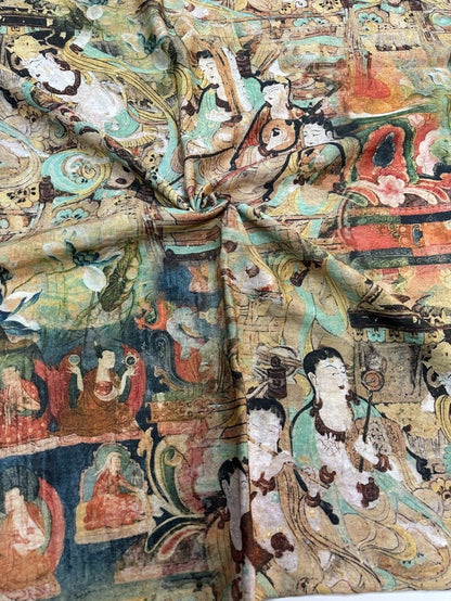 Dunhuang Fresco Buddha Fabric: Asian Chinese Style Tencel (55"W)