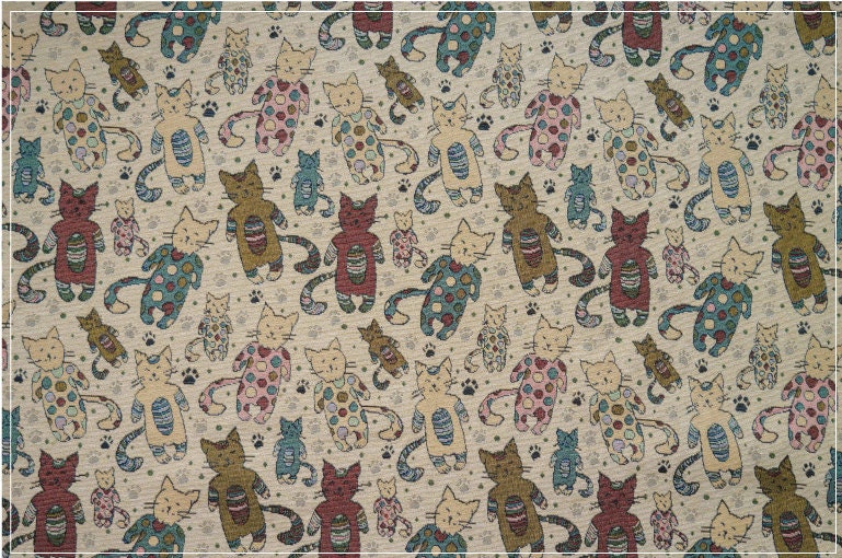 Cat Zoo Jacquard Fabric: Autumn Winter Upholstery, Sewing Material (59"W By 1 Meter)