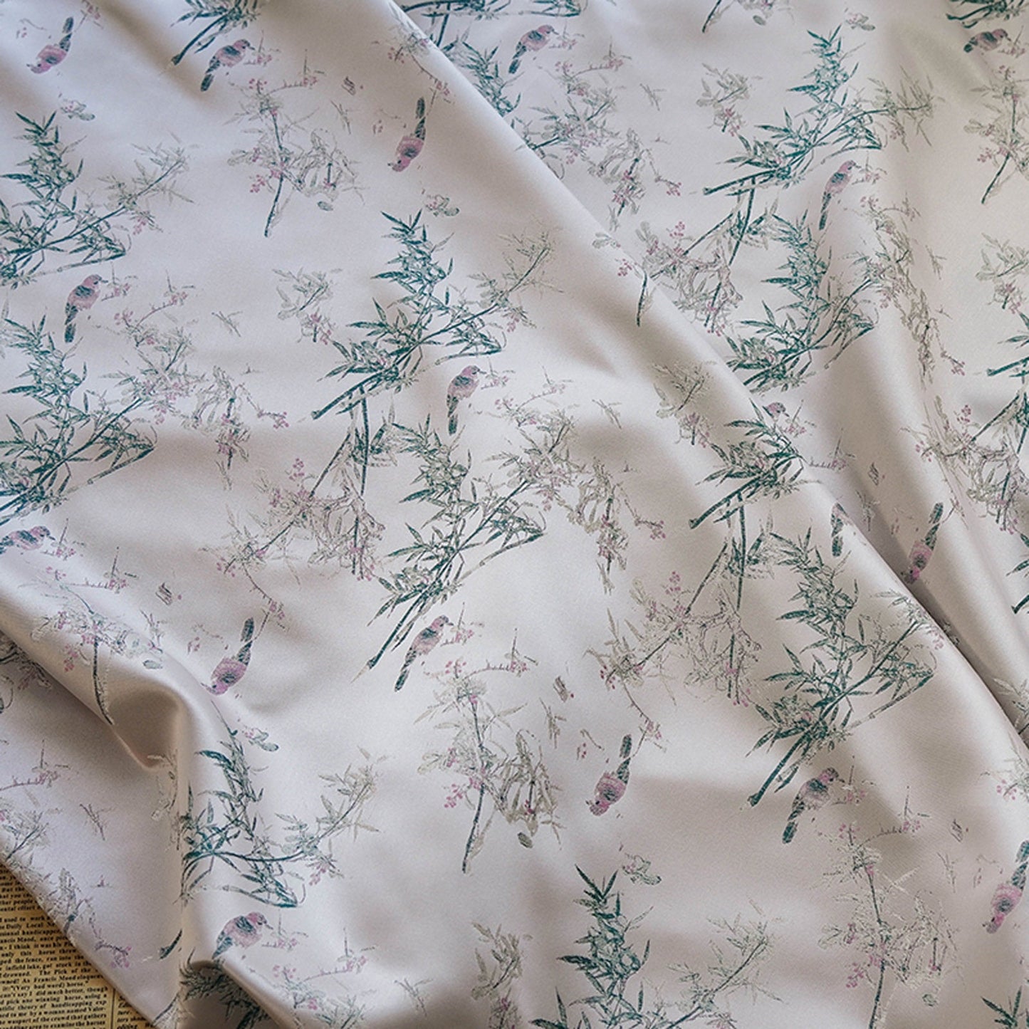 Floral Bamboo Brocade Satin Fabric - Light Purple, 59" Wide