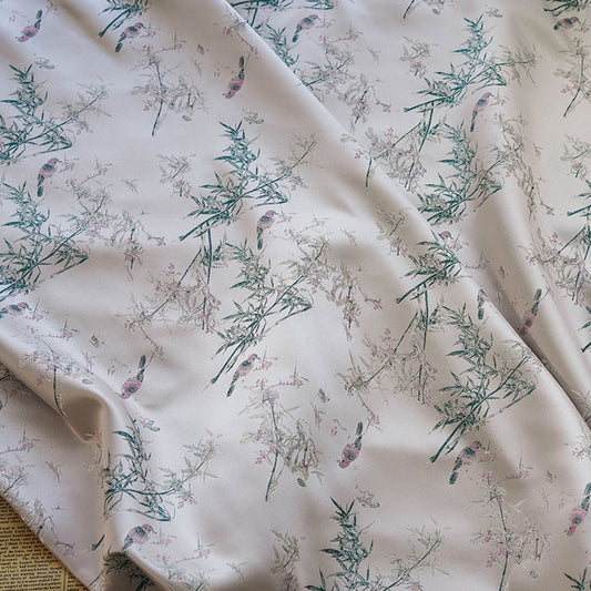 Tissu satiné brocart de bambou à motif floral - Violet clair, 150 cm de large