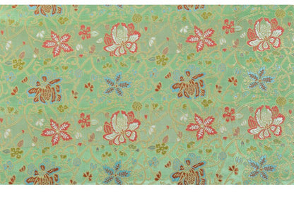 Nishijin Crane Kinran Fabric: Black Jacquard Silk Brocade Damask (29.5" Width)