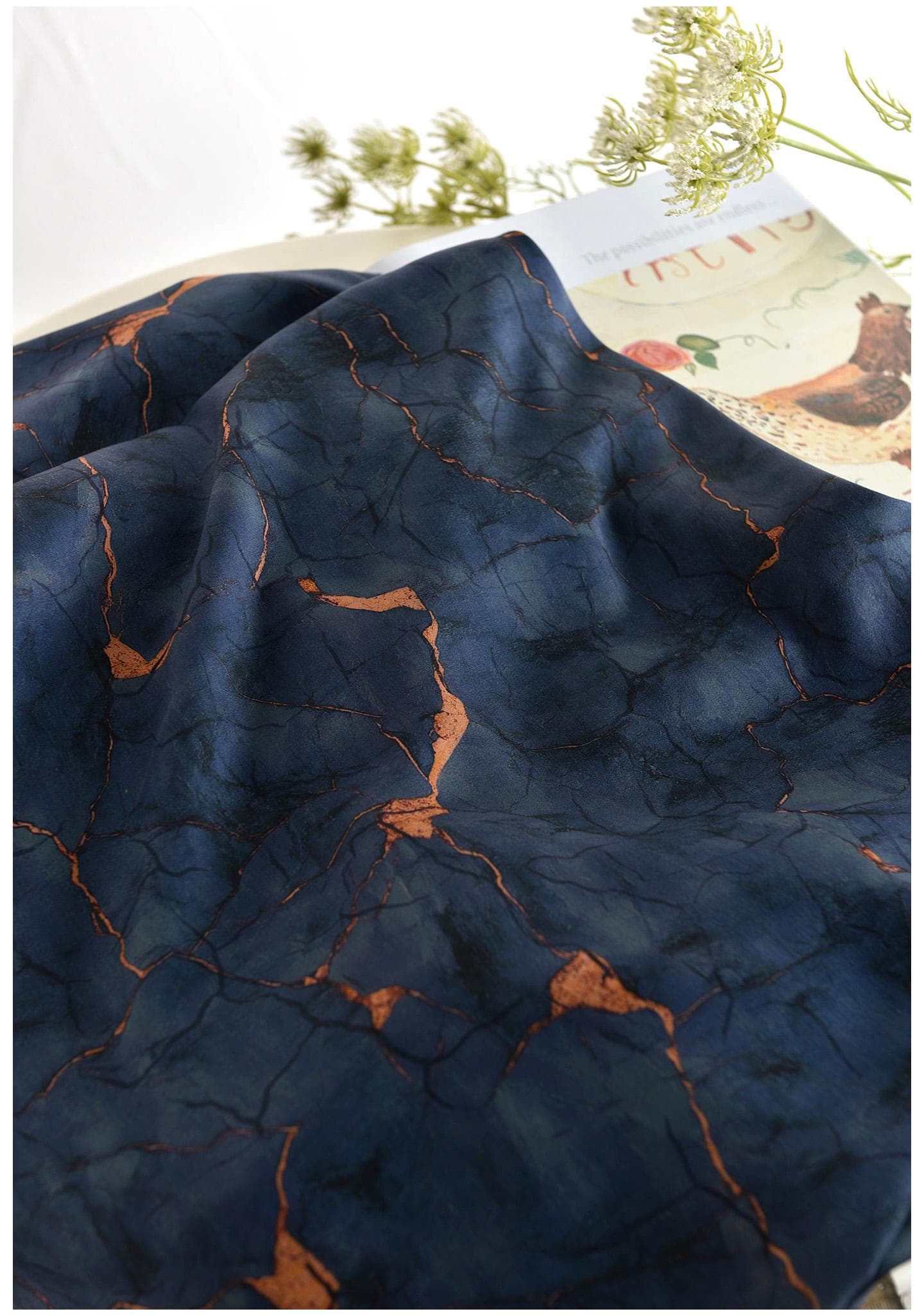 Deep Blue Shattered Clouds Cotton Sateen Fabric: 55" Wide, Drapery, Upholstery