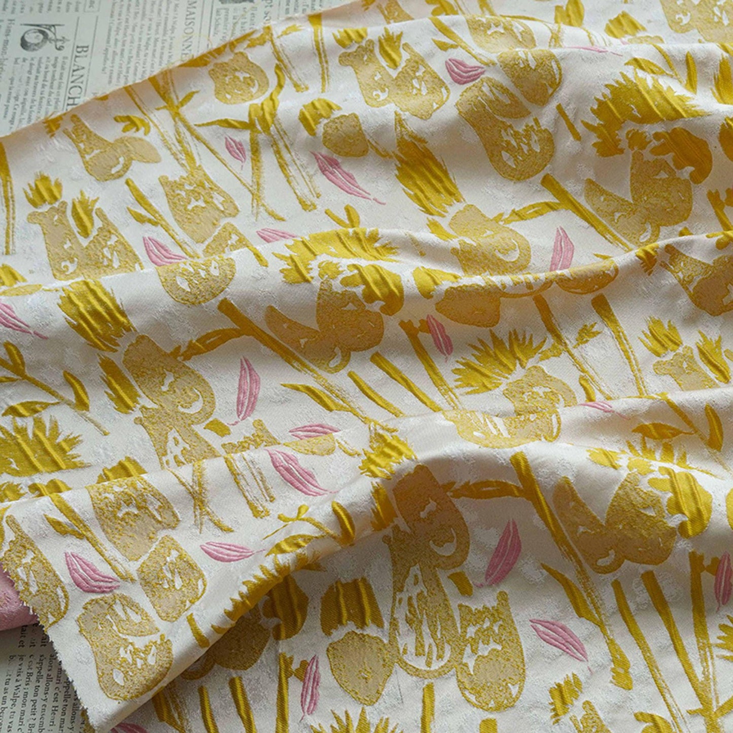 Hand-Drawn Tulips Jacquard Fabric: 3D Embossed Floral, 63" Wide