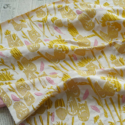 Hand-Drawn Tulips Jacquard Fabric: 3D Embossed Floral, 63" Wide