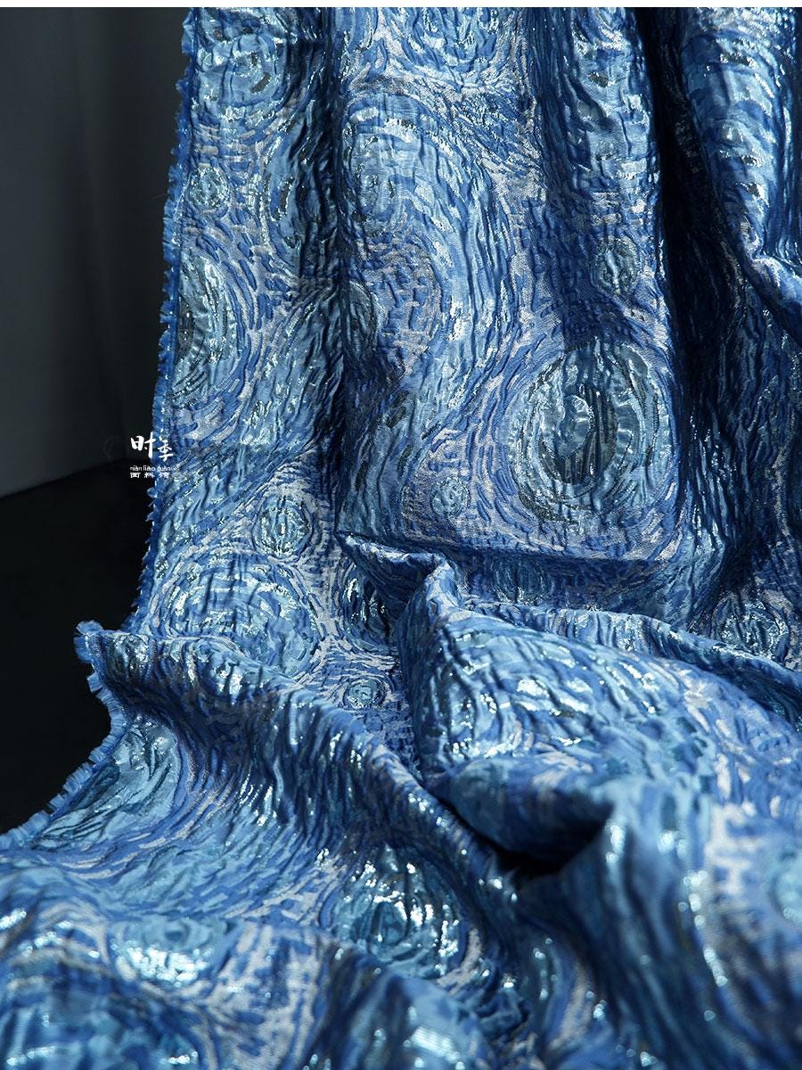 Van Gogh Starry Night Jacquard Fabric: 56"w Impressionism Style