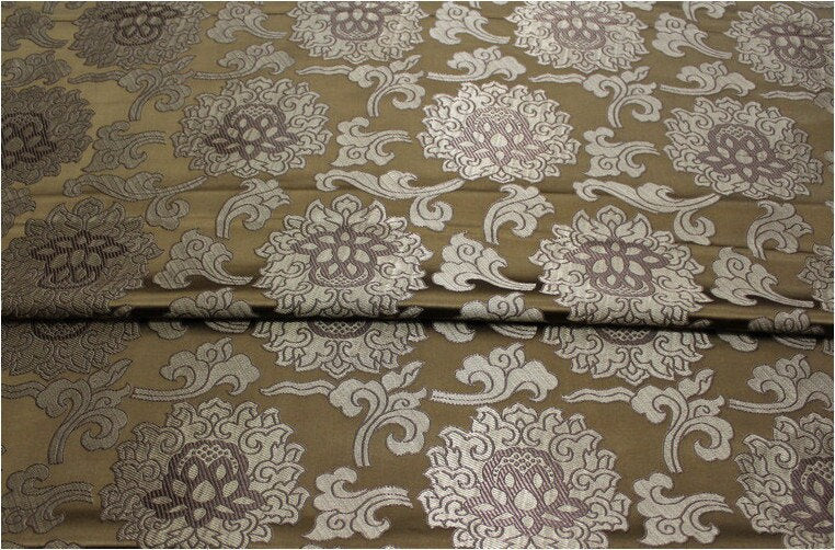 Tissu brocart de soie à motif de lotus : décoration chinoise rétro, matelassage, costume - 75 cm de large