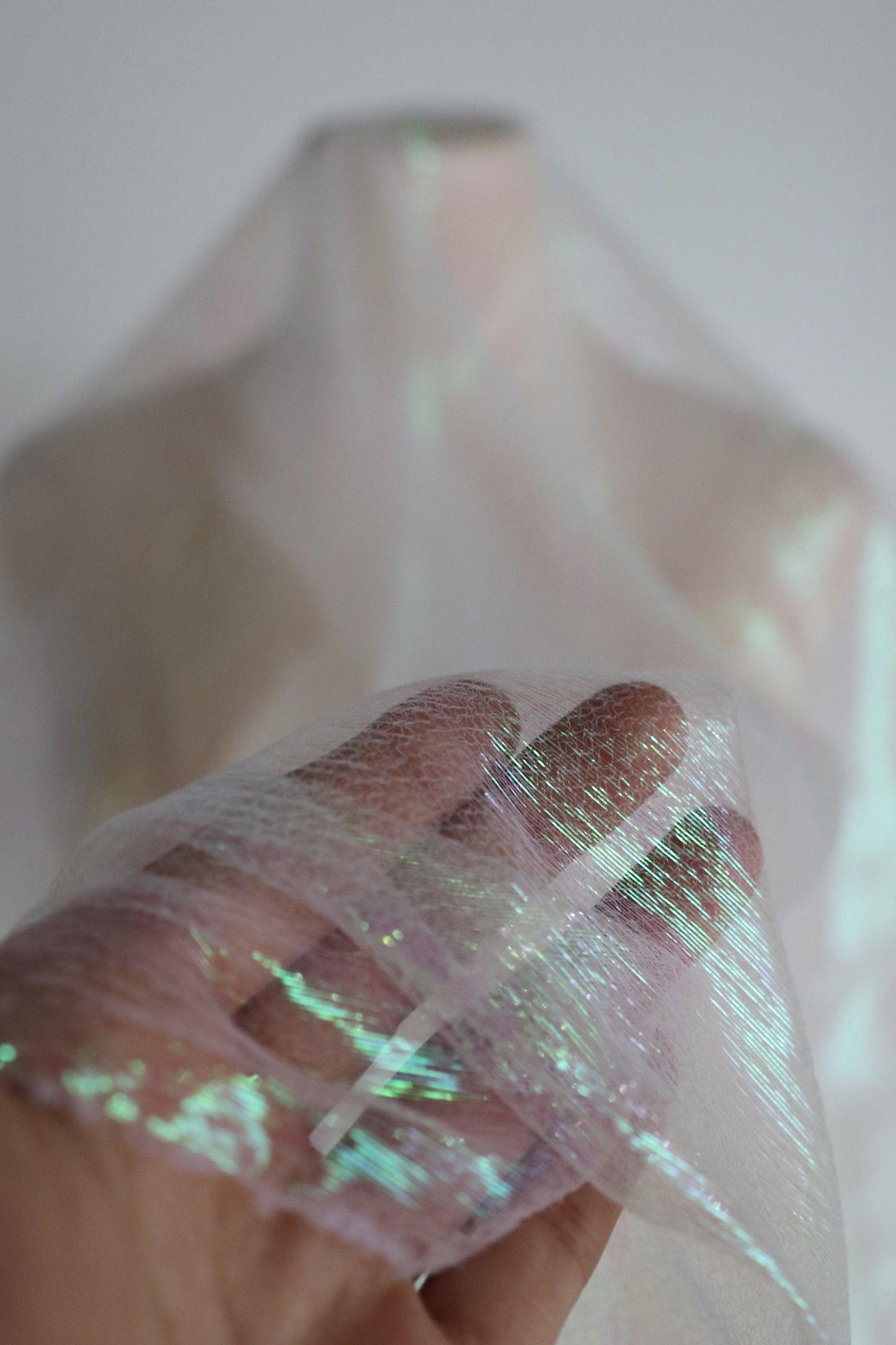 Laser Glitter Organza Mesh Fabric, Wrinkled Texture, 53"W
