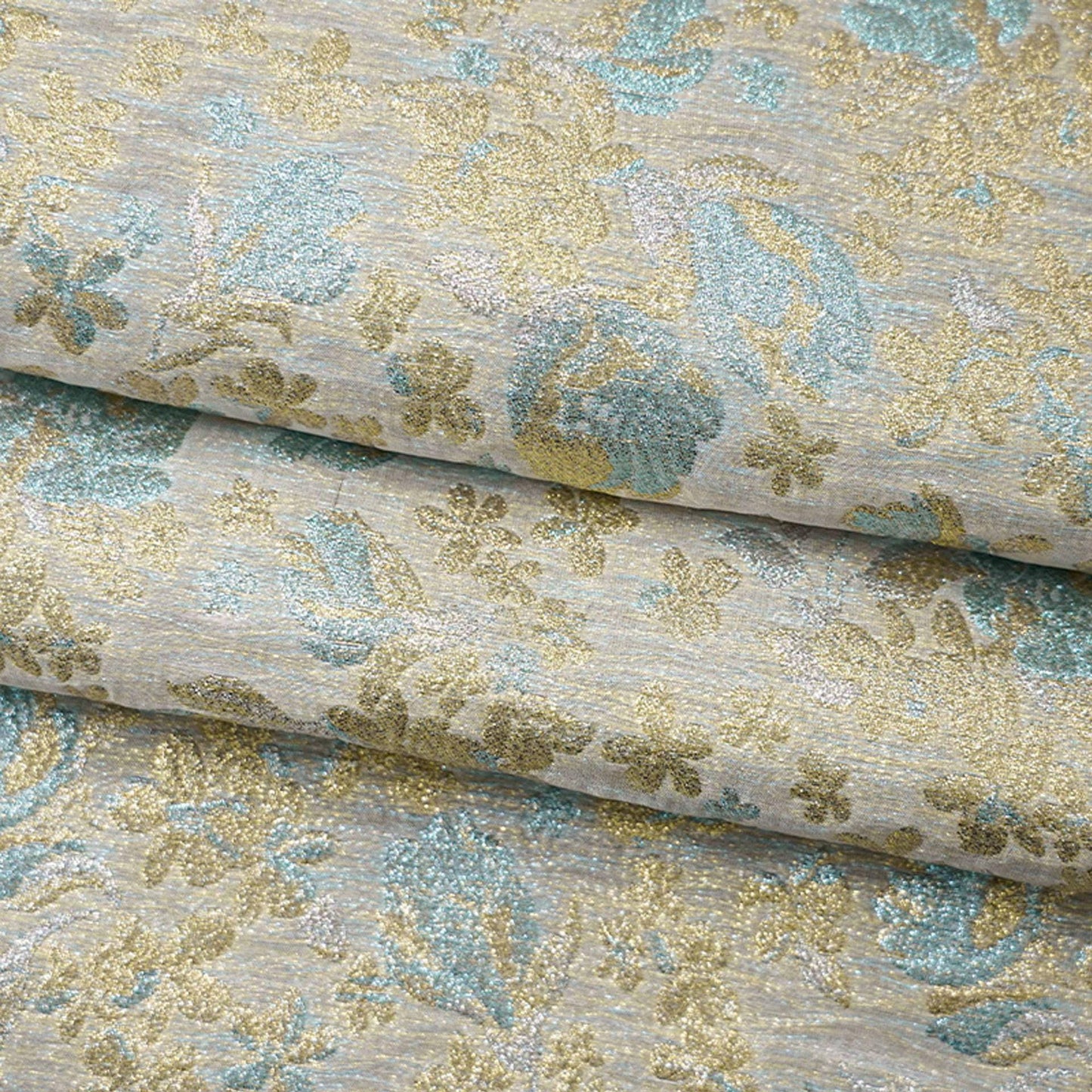 Gold Thread Jacquard Fabric: 3D Floral Upholstery & Drapery, 55" Wide