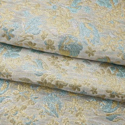 Gold Thread Jacquard Fabric: 3D Floral Upholstery & Drapery, 55" Wide