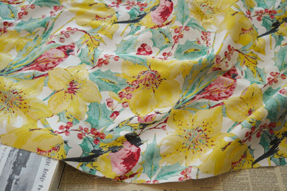 Floral Bird Jacquard Fabric: Bright Upholstery, Costume & Decor - 57"