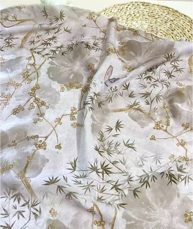 Butterfly Print Polyester Fabric: Antique Style Upholstery, Costume, Decor (55"W)