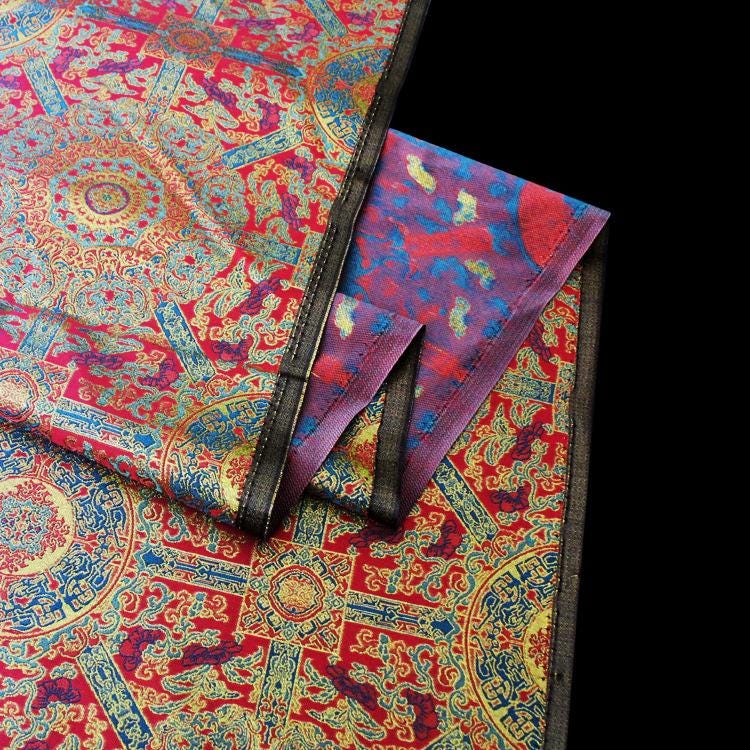 Mongolian Bada Fabric: Tibetan Caisson Pattern Rayon, 58"W, By The Meter