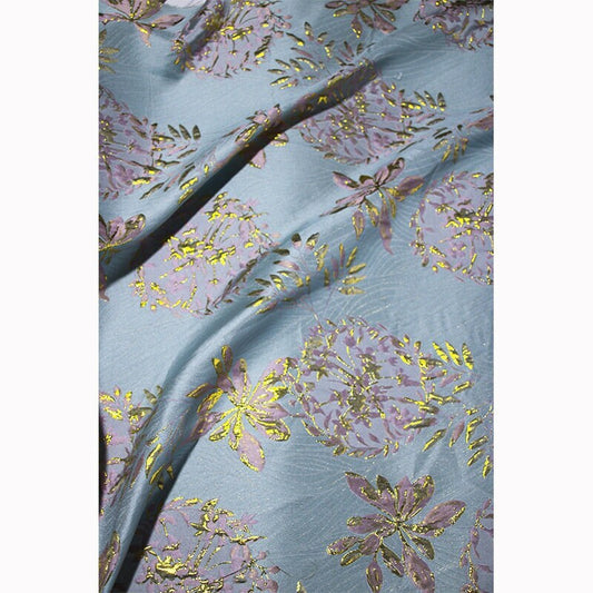Gold Thread Jacquard Fabric: 3D Floral Design, 56" Wide