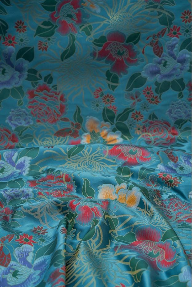 Tissu brocart de soie à motif pivoine : 150 cm de large, pour ameublement et rideaux chinois