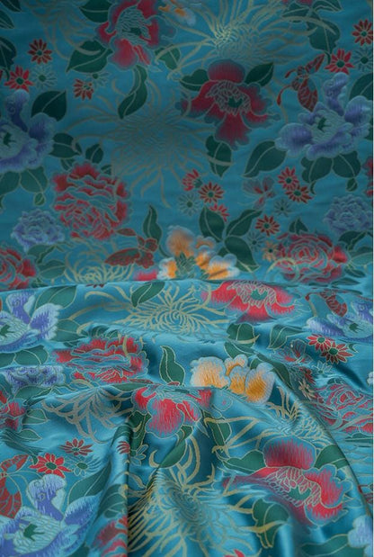 Tissu brocart de soie à motif pivoine : 150 cm de large, pour ameublement et rideaux chinois