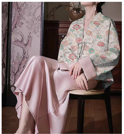 Tissu brocart jacquard à motifs floraux : pour la confection de kimonos japonais, largeur 142 cm (56 pouces).