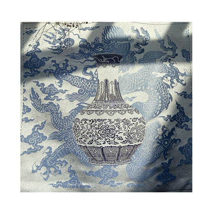 Blue Dragon Jacquard Fabric: Rayon Cheongsam Hanfu Material (26x26cm)