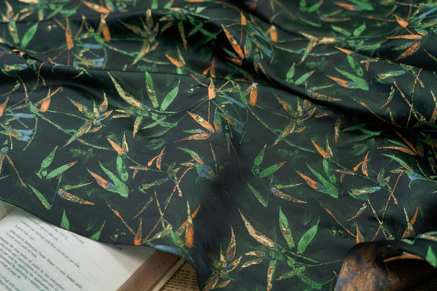 Dark Green Bamboo Jacquard Satin Fabric - 65" Wide