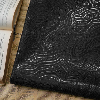 Gold & Black Jacquard Fabric: 3D Running Water Texture (55"w)