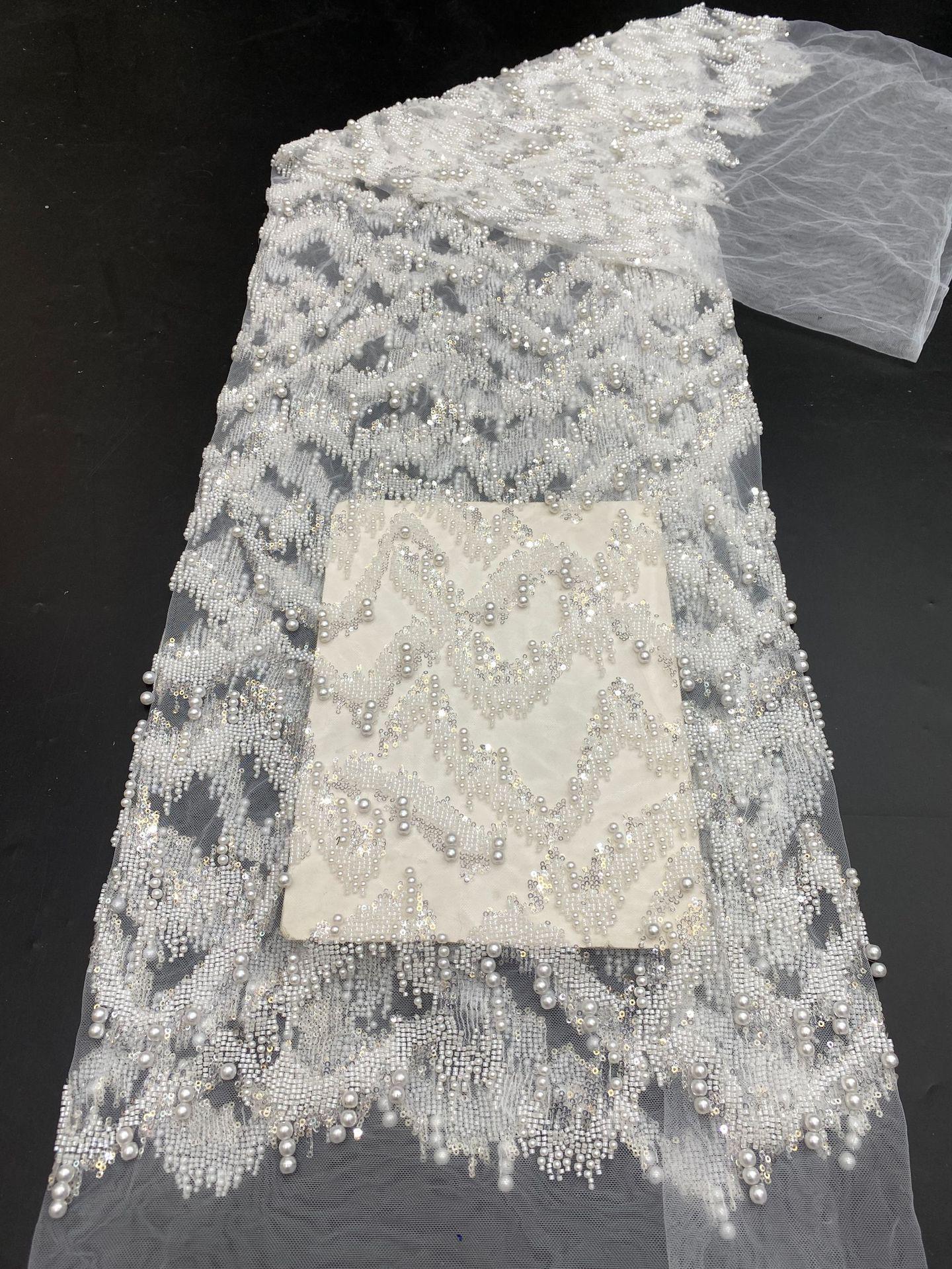 Luxury Beaded Fabric with Pearls Sequins ��� High-End Bridal & Evening Gown Embellished Textile, Wedding dress fabr"Wide