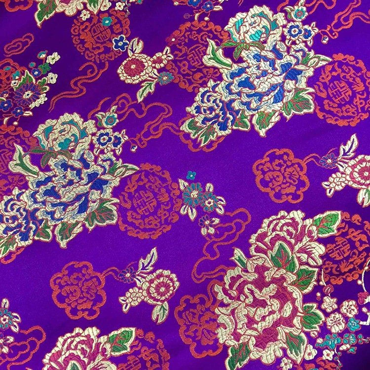 Ethnic Style Silk Brocade Fabric: Cheongsam Jacquard, Purple Floral (By 1 Meter)