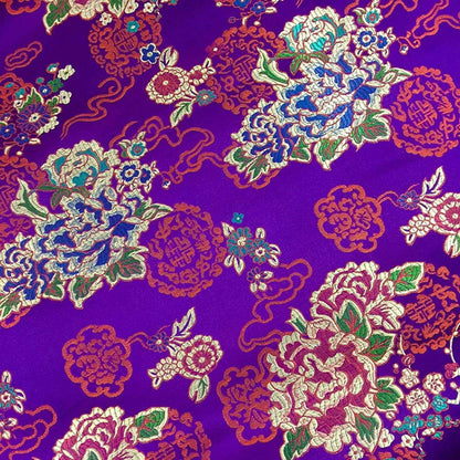 Ethnic Style Silk Brocade Fabric: Cheongsam Jacquard, Purple Floral (By 1 Meter)