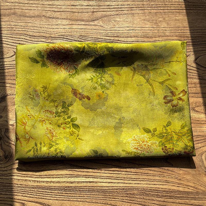 100% Rayon green Jacquard Xiangyun Brocade Fabric: 59"W Upholstery & Costume