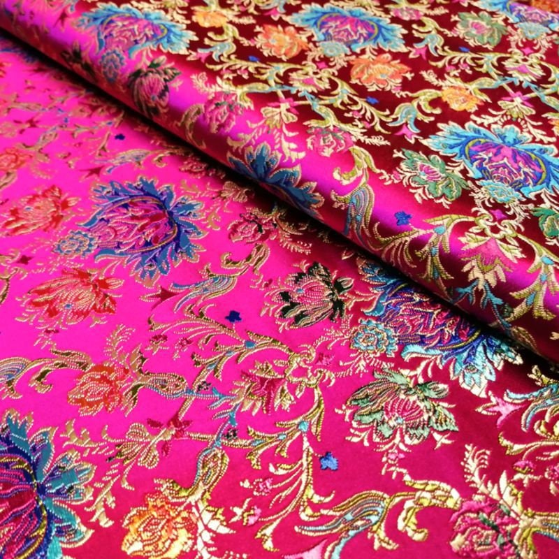 Lotus Damask Silk Brocade Fabric: Tibetan Buddhism Costume Decor
