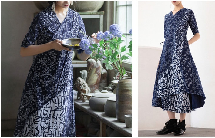 Blue Chinese Printed Cotton Fabric: Cheongsam Sewing Material