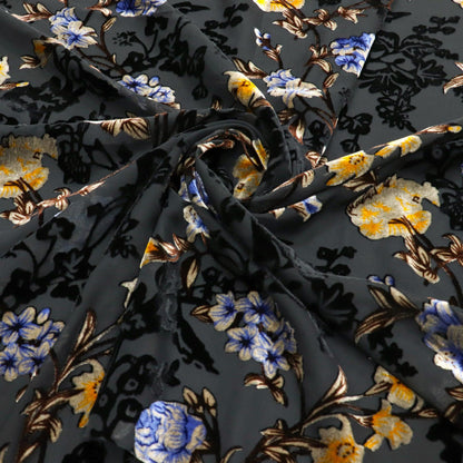 Burnout Floral Viscose Velvet Fabric: Soft Drape for Kimono, Costume
