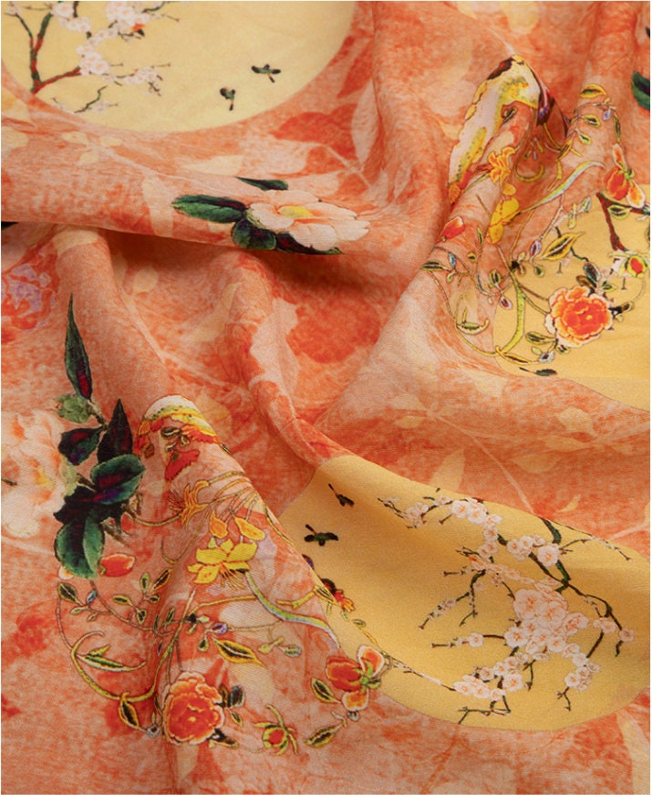 Floral Printed Linen Tencel Fabric: Lightweight Sewing Material, 57"W