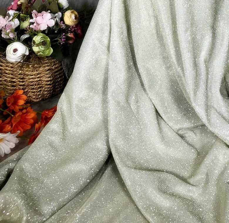 Galaxy Glitter Pleated Knitted Fabric: 57"W Crepe Designer Fabric