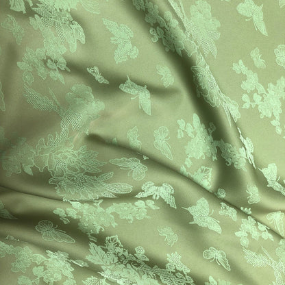 Tissu damassé jacquard à motif floral et papillons : 59 po, revêtement double face