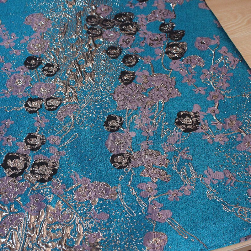 Peacock Blue Floral Jacquard Fabric: Polyester Upholstery, Costume, Decor - 55"W
