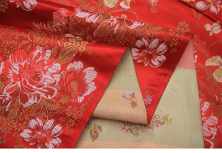 Peony Brocade Jacquard Fabric: Retro Style Rayon Dress Material