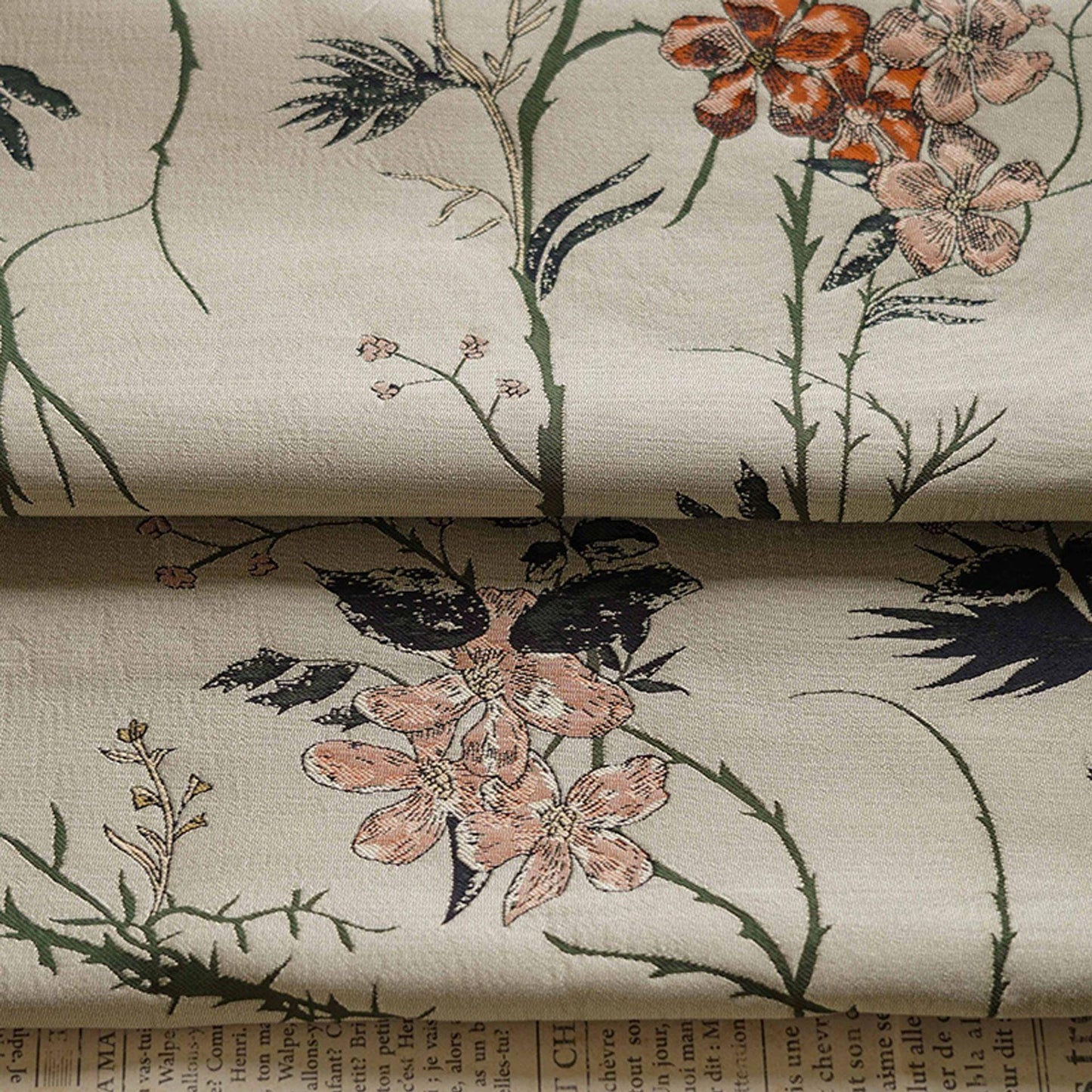 Floral Brocade Jacquard Fabric: Retro Palace Style, 59" Wide