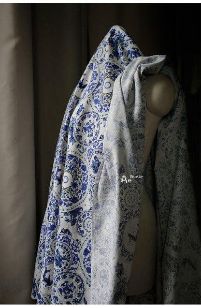 Handmade Linen Cotton Fabric: Floral Print DIY Material, 59" Wide