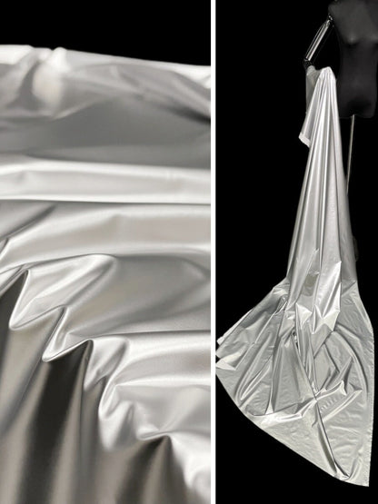 Metallic Silver PU Leather Fabric: Space Gray Designer Fabric, 59" Wide