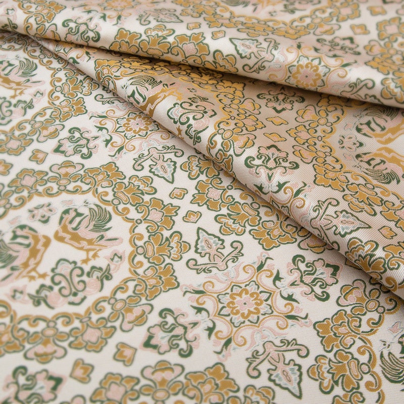 Silk Brocade Fabric: 59"W Beige Mandarin Duck Pattern