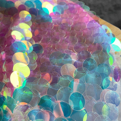 Gradient Sequin Mesh Fabric, Fish Scale Laser Jacquard, 53"W, Sewing, DIY